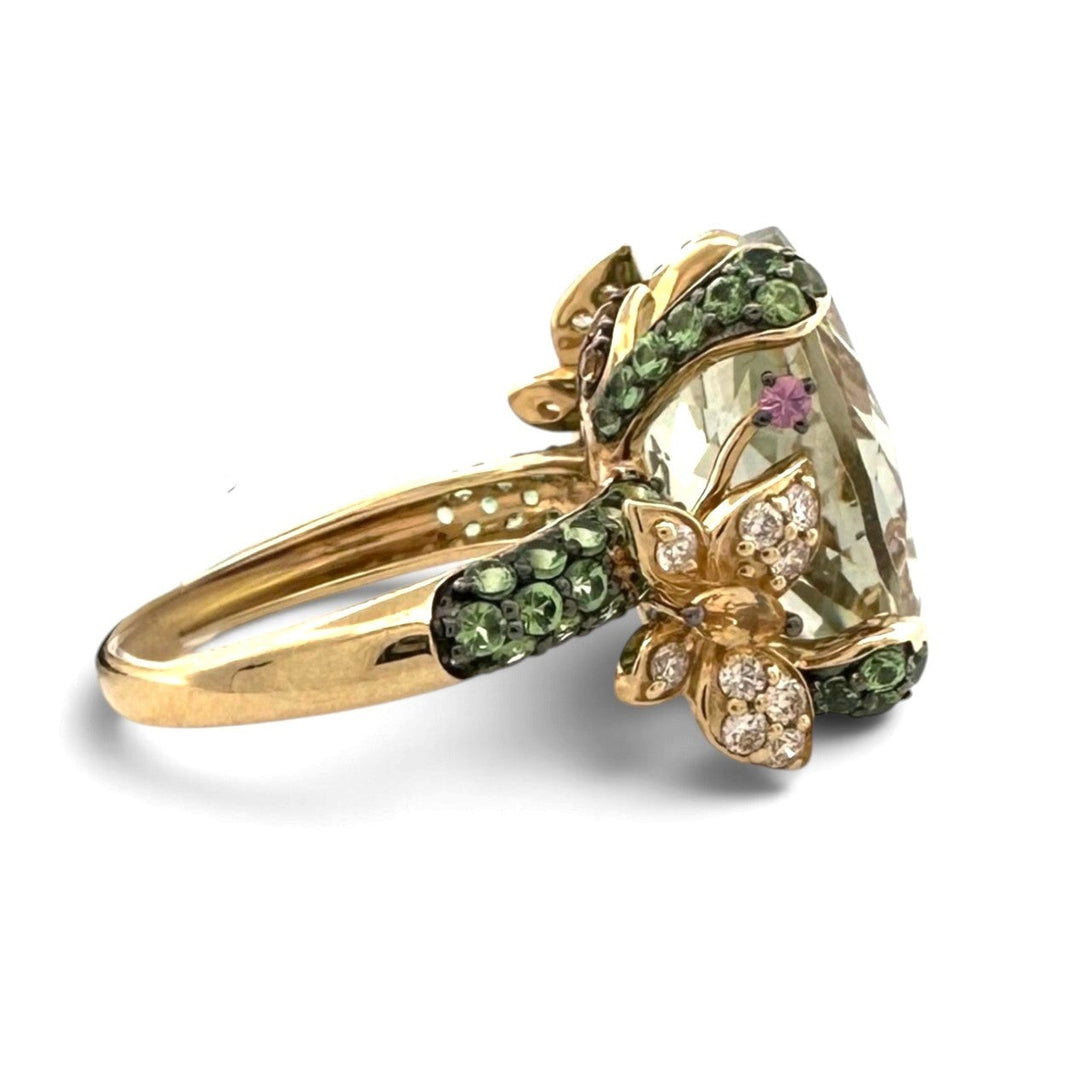 Mint Julip Quartz with Cinnamon Citrines, Forest Green Tsavorites, Bubble Gum Pink Sapphires & Nude Diamonds Cocktail Ring in 14k Yellow Gold by Le Vian
