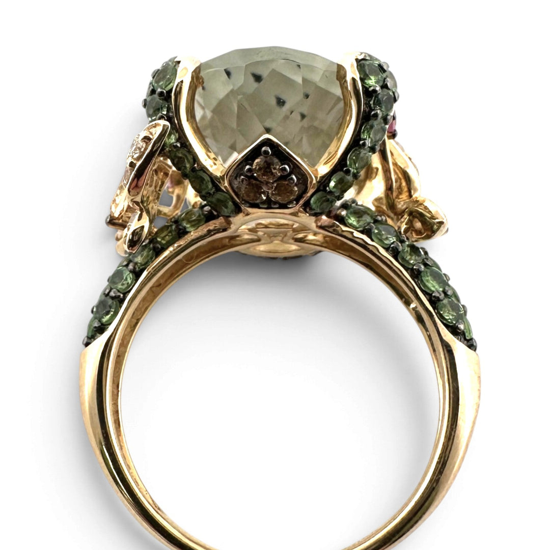 Mint Julip Quartz with Cinnamon Citrines, Forest Green Tsavorites, Bubble Gum Pink Sapphires & Nude Diamonds Cocktail Ring in 14k Yellow Gold by Le Vian