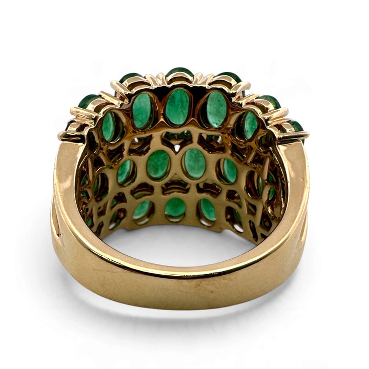 Oval Emerald and Natural Diamond Three-Row Cocktail Ring in 14k Yellow Gold by Effy
