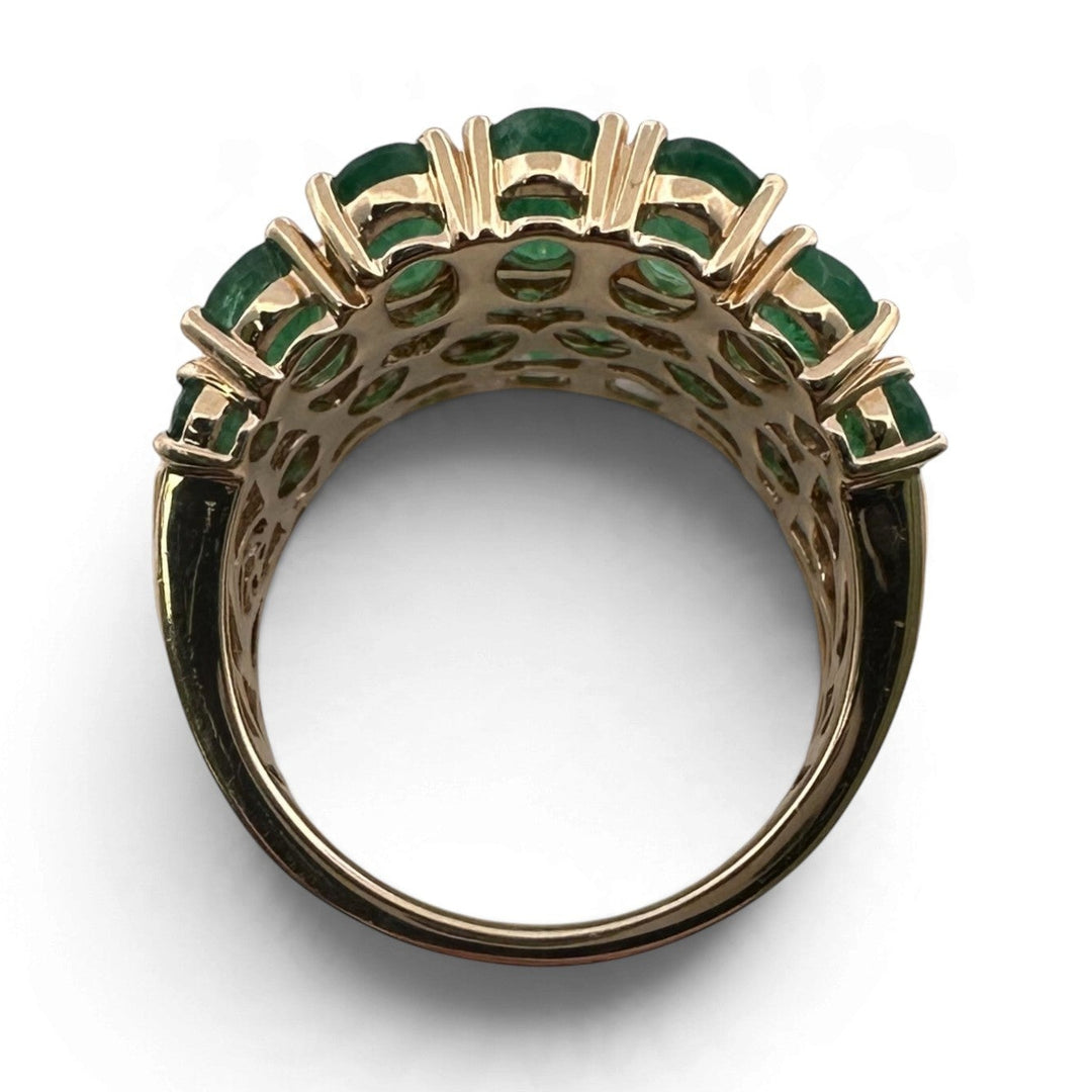 Oval Emerald and Natural Diamond Three-Row Cocktail Ring in 14k Yellow Gold by Effy