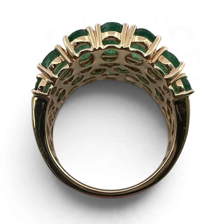 Oval Emerald and Natural Diamond Three-Row Cocktail Ring in 14k Yellow Gold by Effy