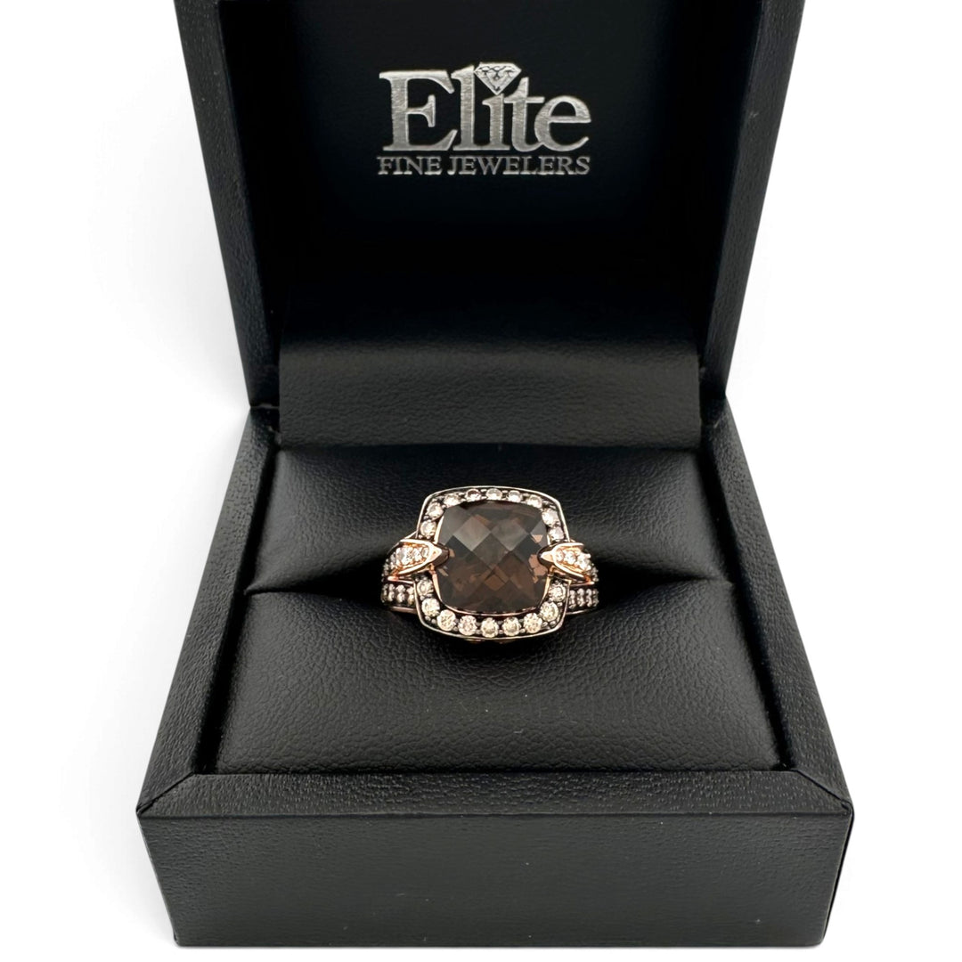 Cushion Cut Smoky Quartz with Chocolate & Nude Diamond Cocktail Ring in 14k Rose Gold by Le Vian