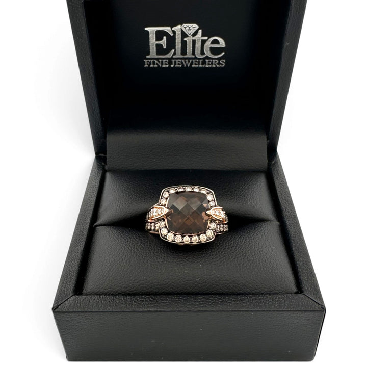 Cushion Cut Smoky Quartz with Chocolate & Nude Diamond Cocktail Ring in 14k Rose Gold by Le Vian