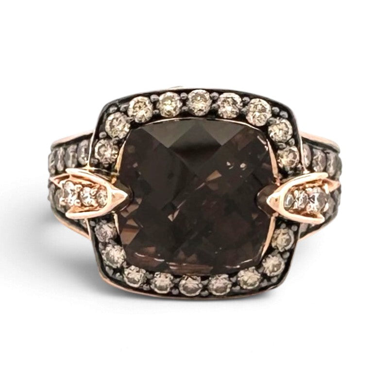 Cushion Cut Smoky Quartz with Chocolate & Nude Diamond Cocktail Ring in 14k Rose Gold by Le Vian