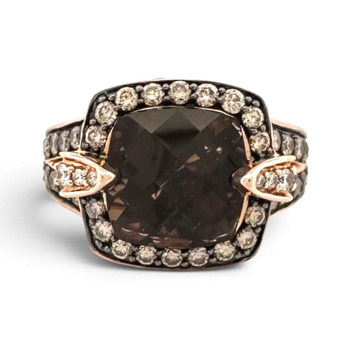 Cushion Cut Smoky Quartz with Chocolate & Nude Diamond Cocktail Ring in 14k Rose Gold by Le Vian