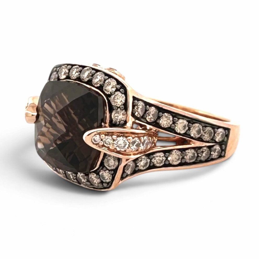 Cushion Cut Smoky Quartz with Chocolate & Nude Diamond Cocktail Ring in 14k Rose Gold by Le Vian