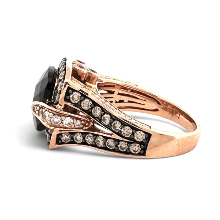 Cushion Cut Smoky Quartz with Chocolate & Nude Diamond Cocktail Ring in 14k Rose Gold by Le Vian
