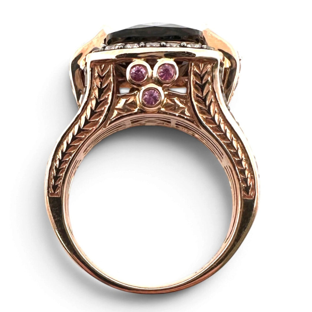 Cushion Cut Smoky Quartz with Chocolate & Nude Diamond Cocktail Ring in 14k Rose Gold by Le Vian