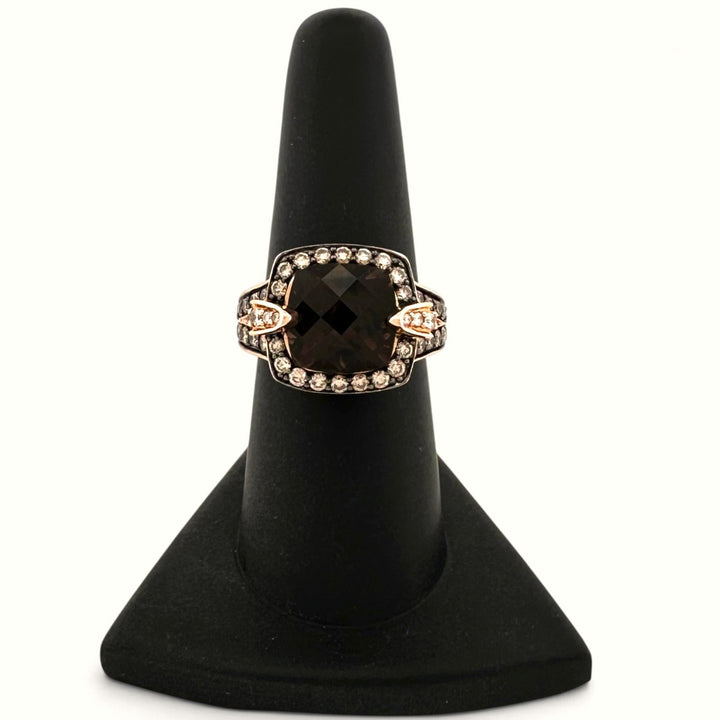 Cushion Cut Smoky Quartz with Chocolate & Nude Diamond Cocktail Ring in 14k Rose Gold by Le Vian
