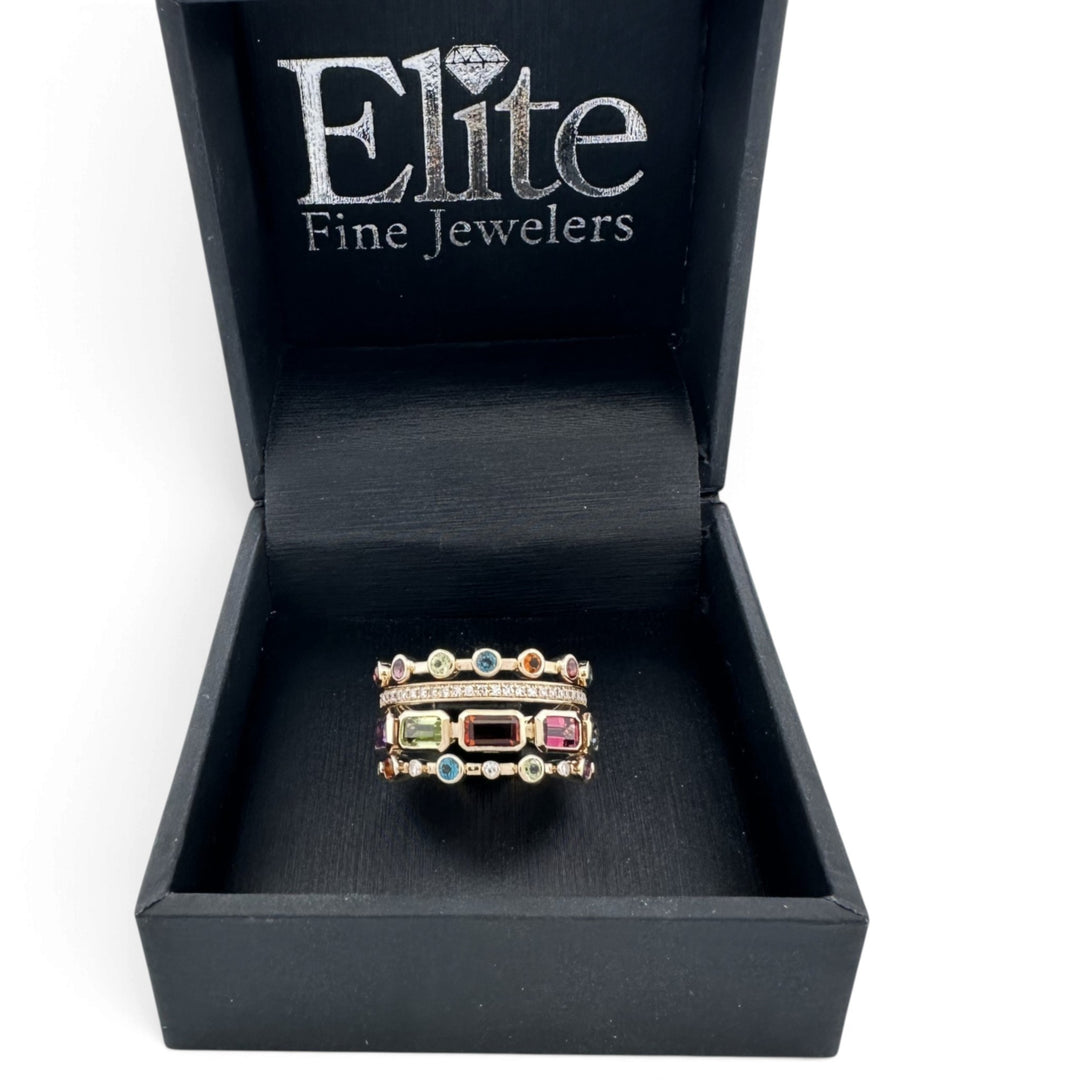 Bezel-Set Multi-Gemstone & Natural Diamond 4-Row Cocktail Ring in 14k Yellow Gold by Effy