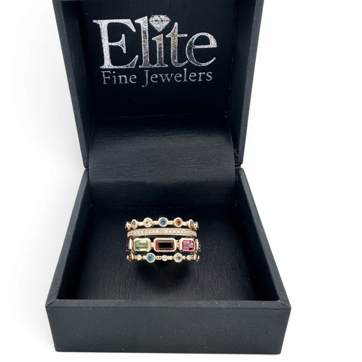 Bezel-Set Multi-Gemstone & Natural Diamond 4-Row Cocktail Ring in 14k Yellow Gold by Effy