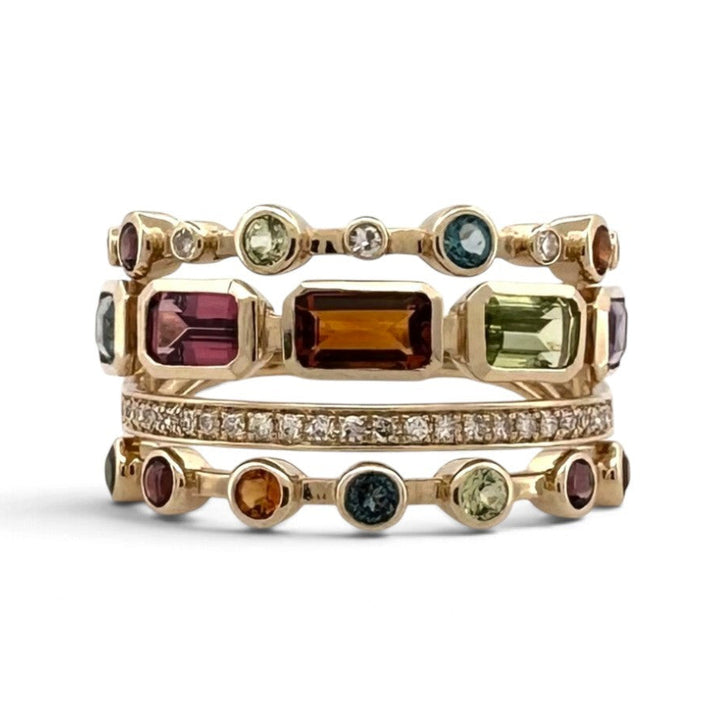 Bezel-Set Multi-Gemstone & Natural Diamond 4-Row Cocktail Ring in 14k Yellow Gold by Effy
