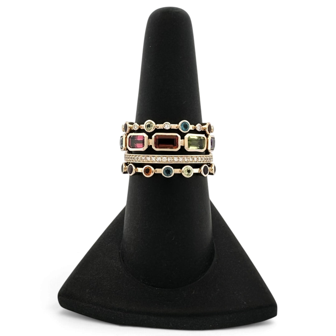 Bezel-Set Multi-Gemstone & Natural Diamond 4-Row Cocktail Ring in 14k Yellow Gold by Effy