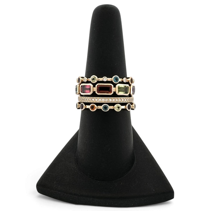 Bezel-Set Multi-Gemstone & Natural Diamond 4-Row Cocktail Ring in 14k Yellow Gold by Effy
