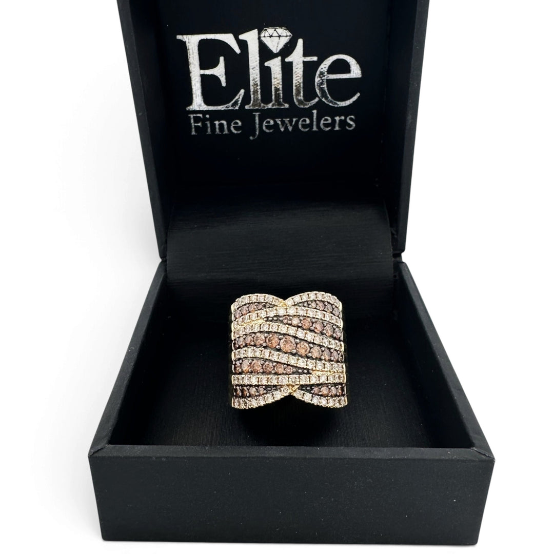 2.28ctw Chocolate & Nude Round Brilliant Natural Diamond Wrap Cocktail Ring in 14k Yellow Gold by Le Vian