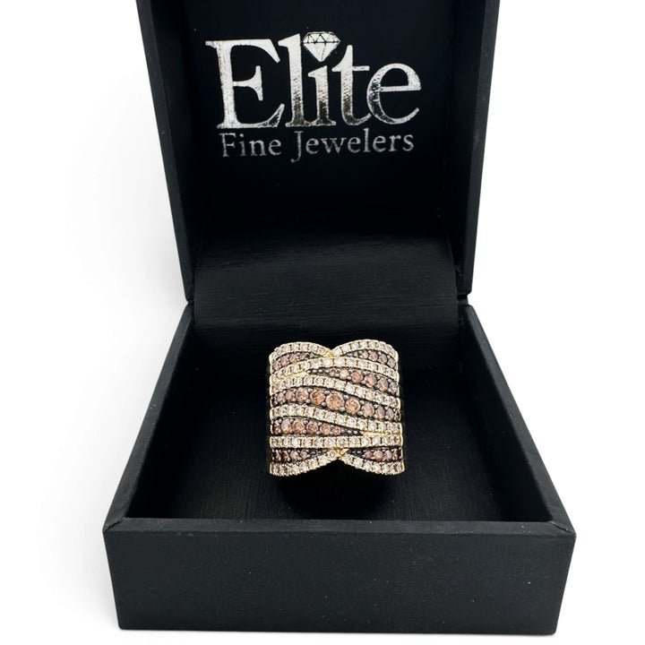 2.28ctw Chocolate & Nude Round Brilliant Natural Diamond Wrap Cocktail Ring in 14k Yellow Gold by Le Vian