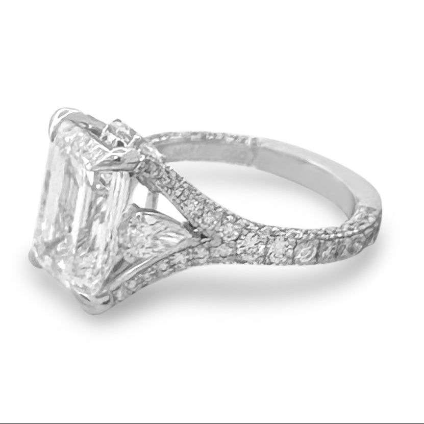 IGI Graded 5.11cts Emerald Cut with Pears & Round Brilliants Lab-Grown Diamond Engagement Ring 14k White Gold