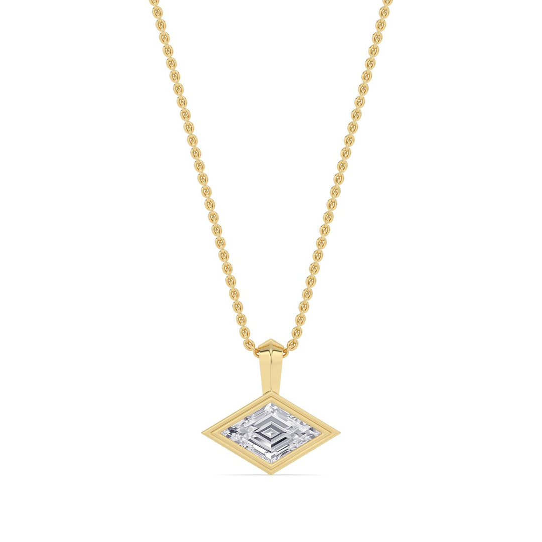 1ct Lozenge Shaped Lab-Grown Diamond Bezel-Set Pendant Necklace in 14k Yellow Gold