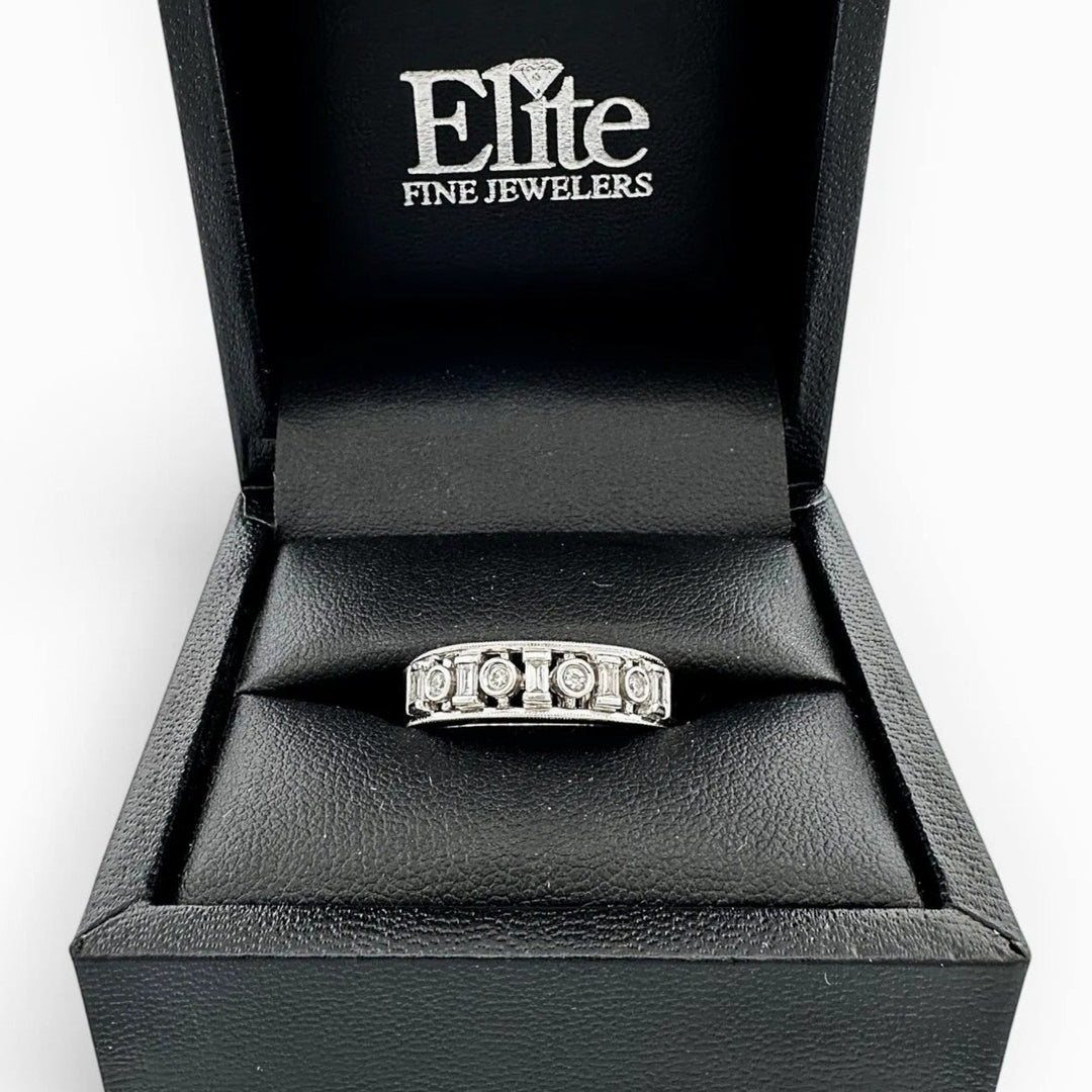 0.38ctw Alternating Baguette & Round Brilliant Natural Diamond Stackable Band in 14k White Gold