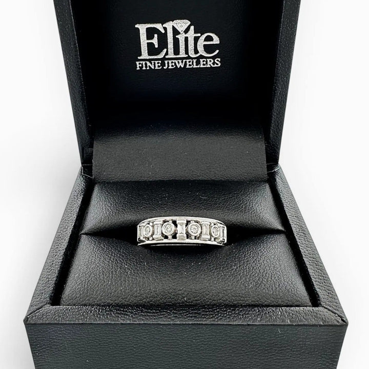 0.38ctw Alternating Baguette & Round Brilliant Natural Diamond Stackable Band in 14k White Gold
