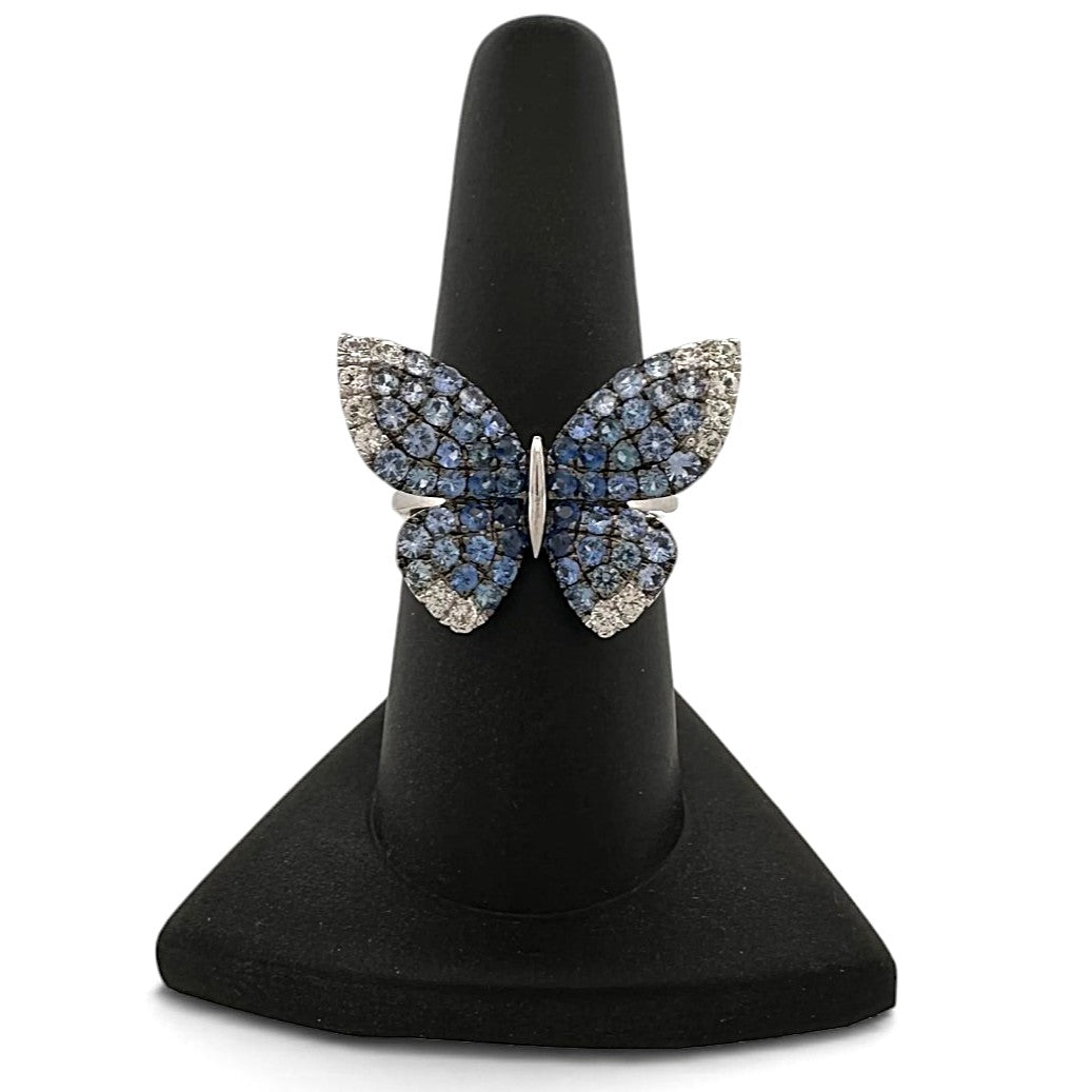 Denim Ombré Blue & Colorless Sapphire Butterfly Cocktail Ring in 14k White Gold by Le Vian