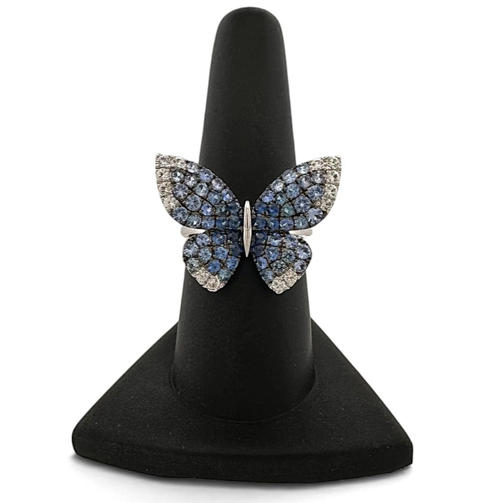 Denim Ombré Blue & Colorless Sapphire Butterfly Cocktail Ring in 14k White Gold by Le Vian