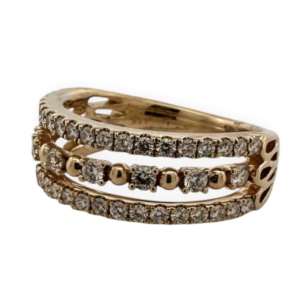 0.88ctw Round Brilliant Diamond 3-Row Cocktail Ring in 14k Yellow Gold