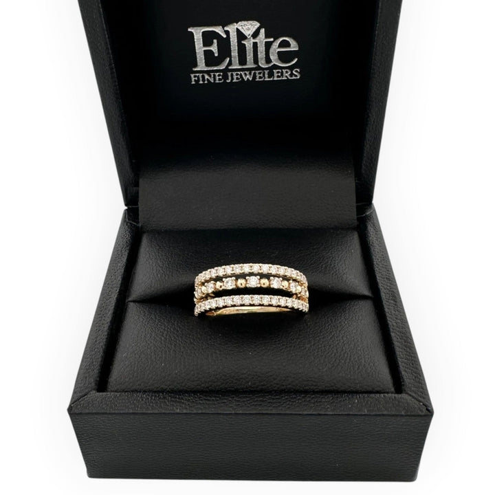 0.88ctw Round Brilliant Diamond 3-Row Cocktail Ring in 14k Yellow Gold