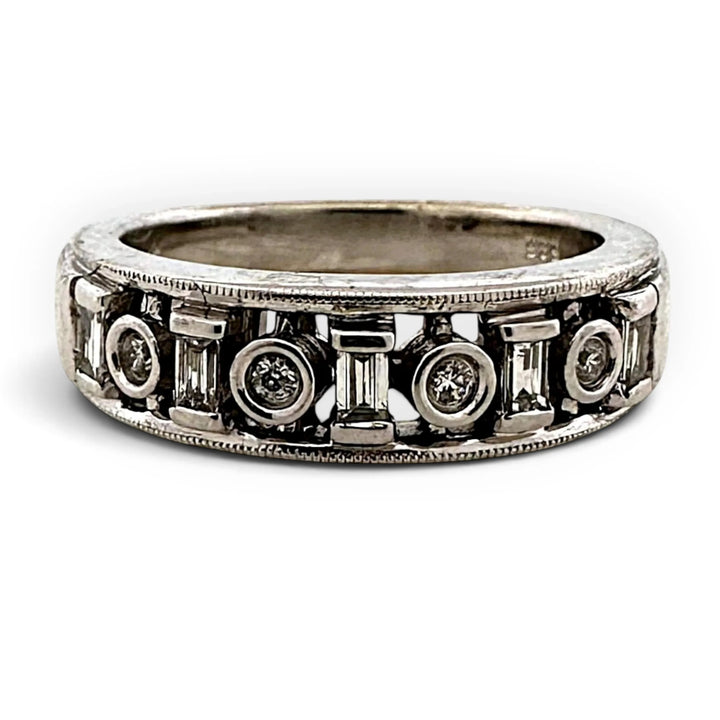0.38ctw Alternating Baguette & Round Brilliant Natural Diamond Stackable Band in 14k White Gold