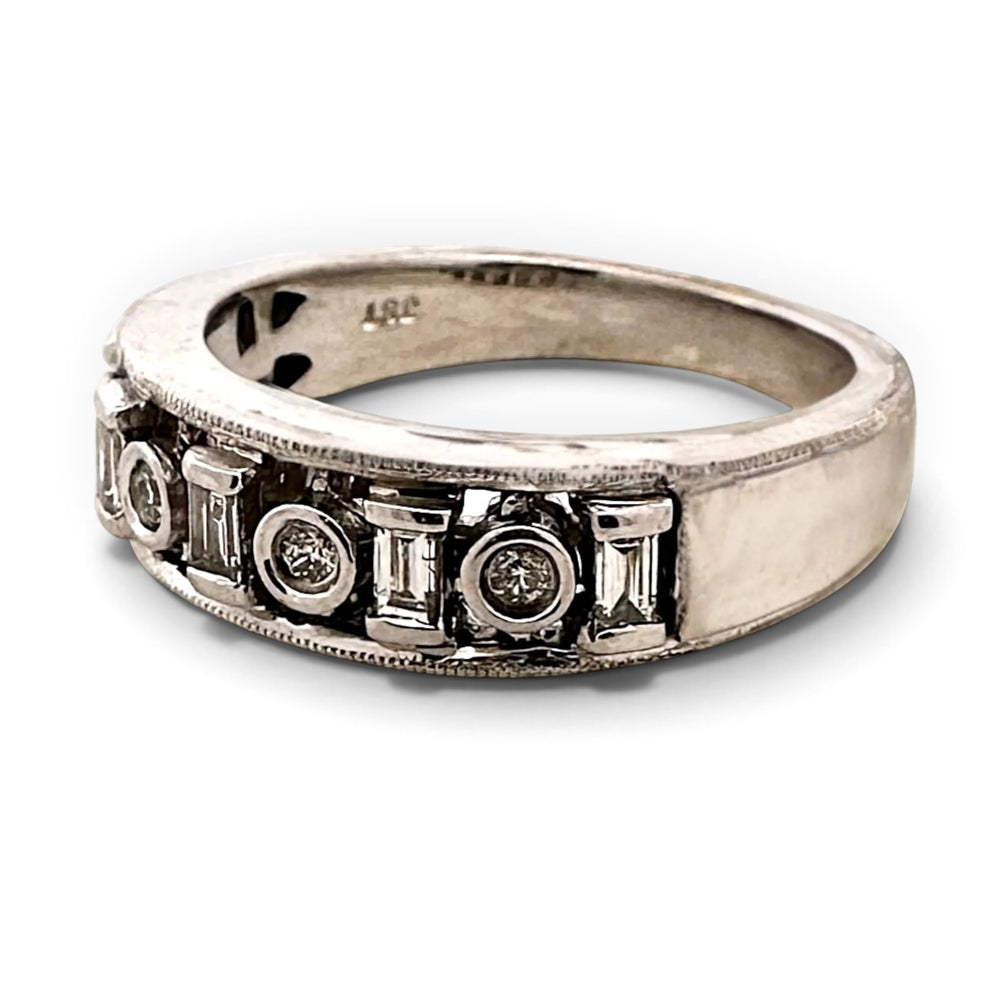 0.38ctw Alternating Baguette & Round Brilliant Natural Diamond Stackable Band in 14k White Gold