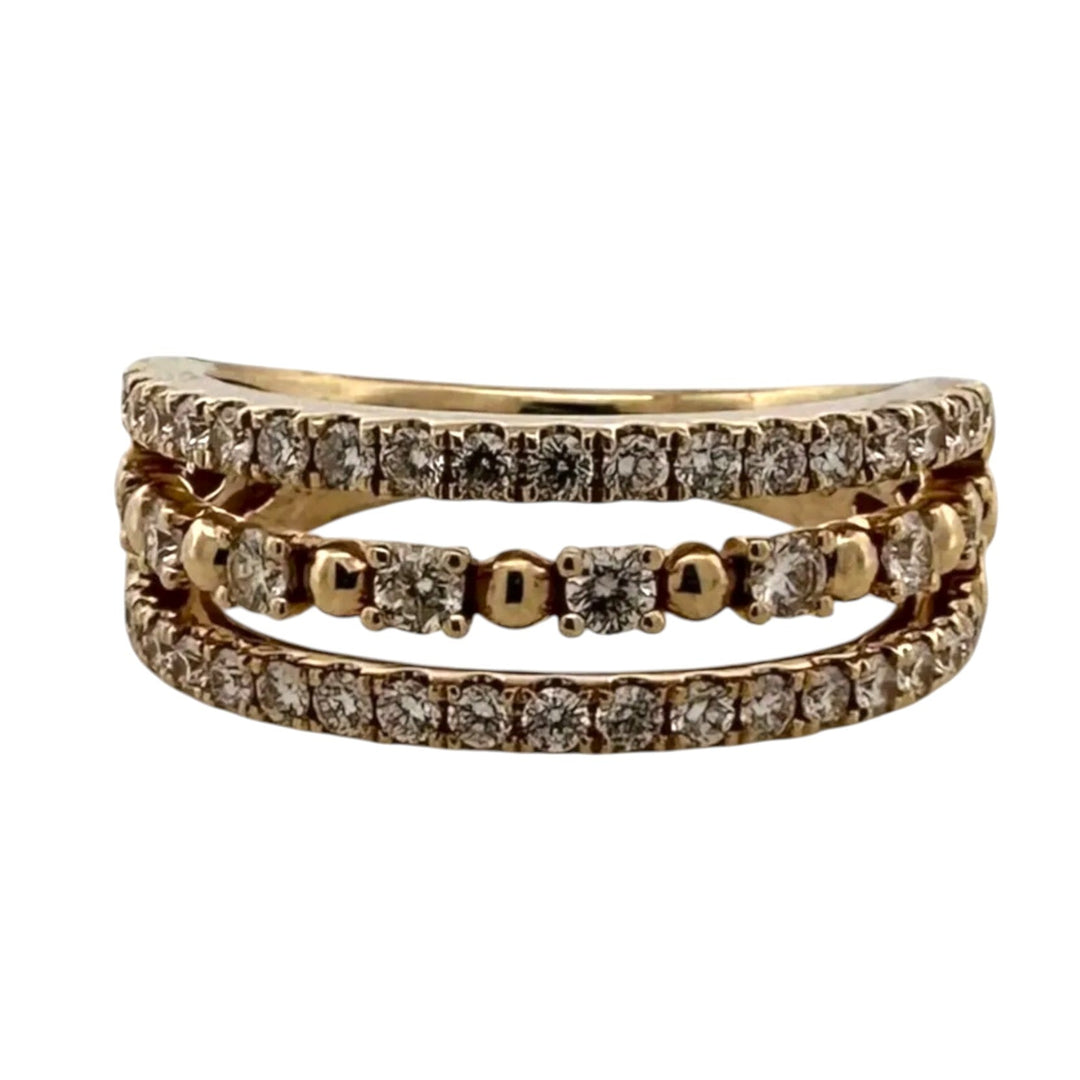 0.88ctw Round Brilliant Diamond 3-Row Cocktail Ring in 14k Yellow Gold