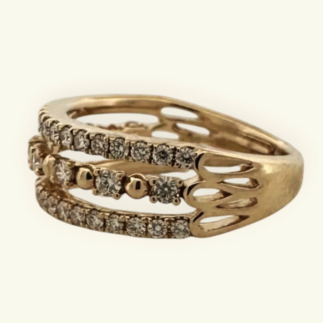 0.88ctw Round Brilliant Diamond 3-Row Cocktail Ring in 14k Yellow Gold