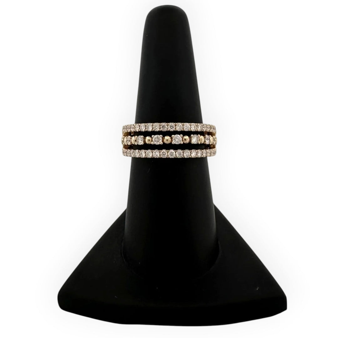 0.88ctw Round Brilliant Diamond 3-Row Cocktail Ring in 14k Yellow Gold