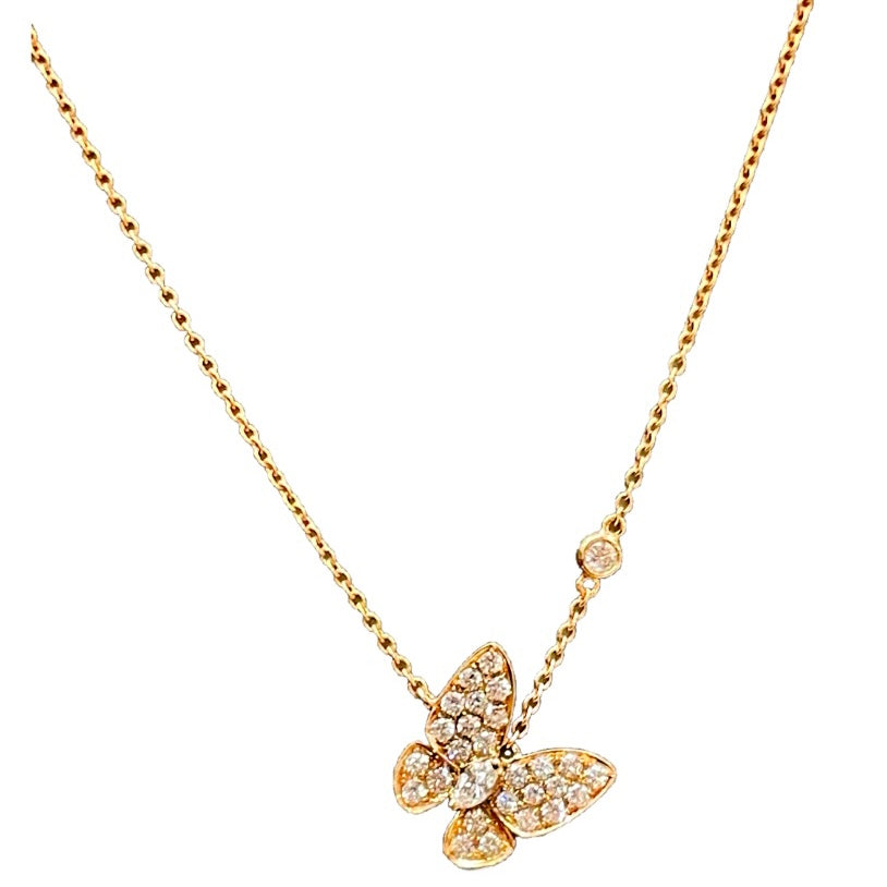 18K Rose Gold Diamond Butterfly Necklace 18" - Elite Fine Jewelers