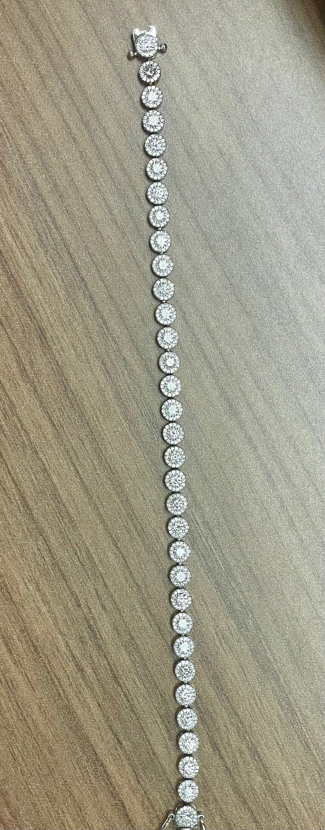 natural diamond halo tennis bracelet in 14k white gold