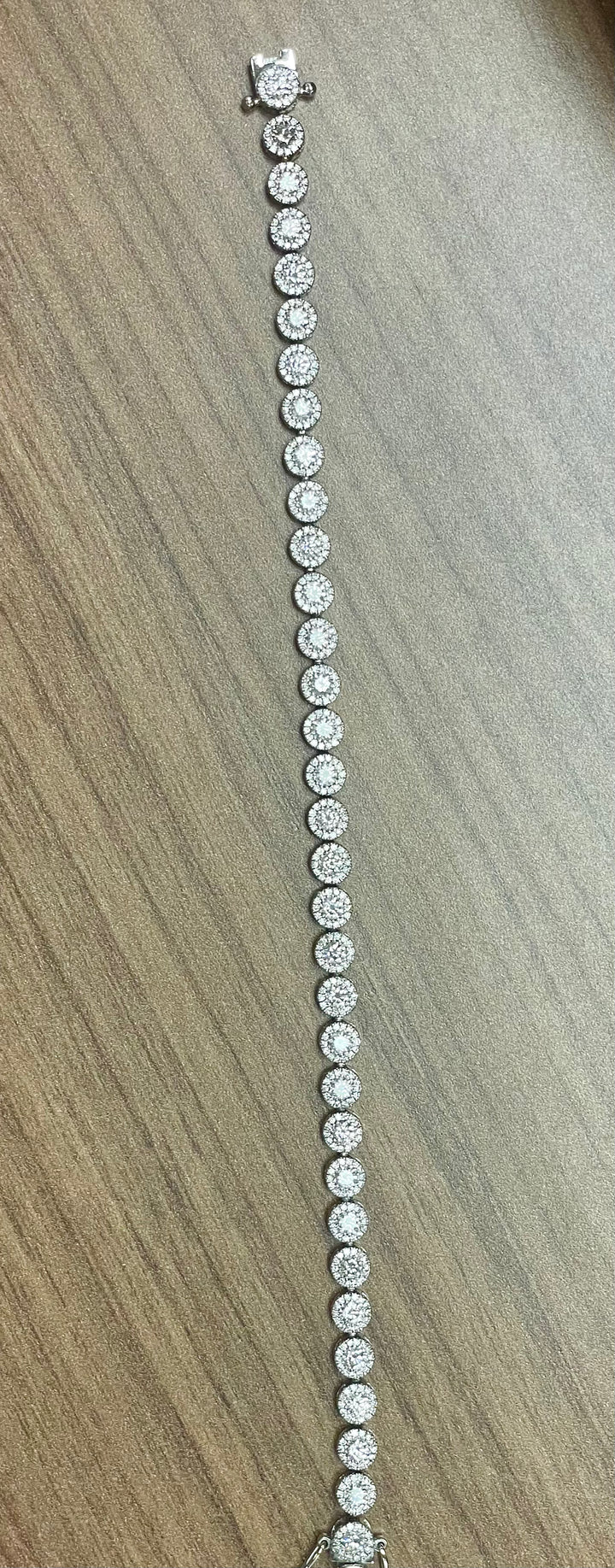 natural diamond halo tennis bracelet in 14k white gold