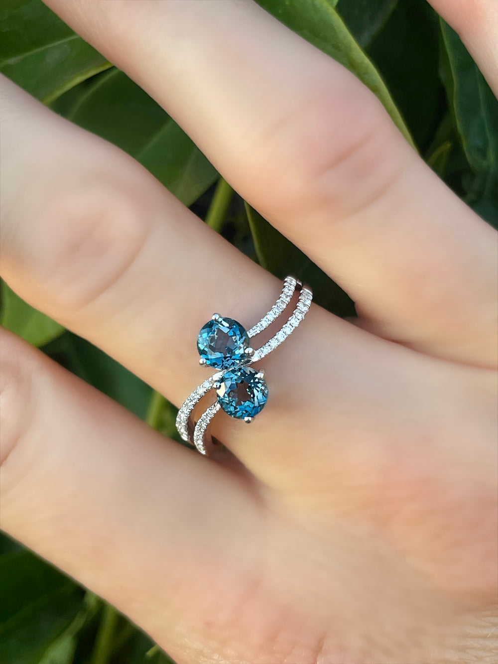 Beautiful Blue Topaz and Diamond Ring-on hand