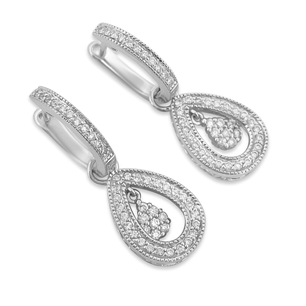 14k White Gold Diamond Dangle Earrings