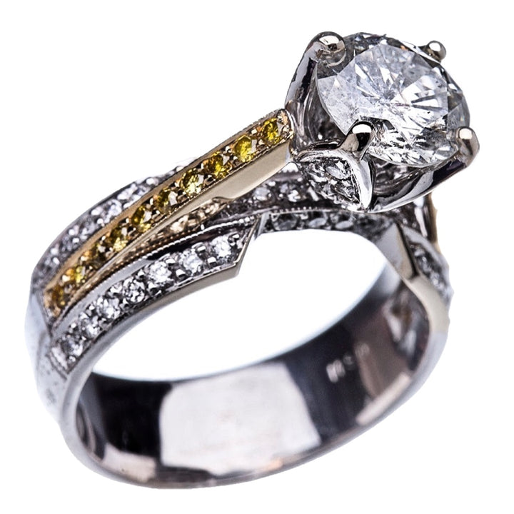 2.23 CTW White and Yellow Diamond Engagement Ring