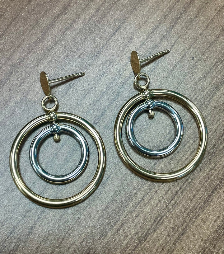 14k yellow and white gold circle dangle earrings solid gold elite fine jewelers tempe 