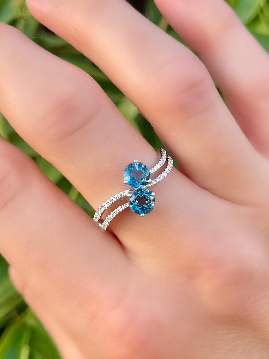 Beautiful Blue Topaz and Diamond Ring- on hand