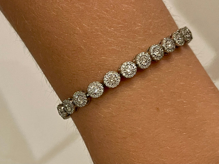 white gold diamond halo tennis bracelet