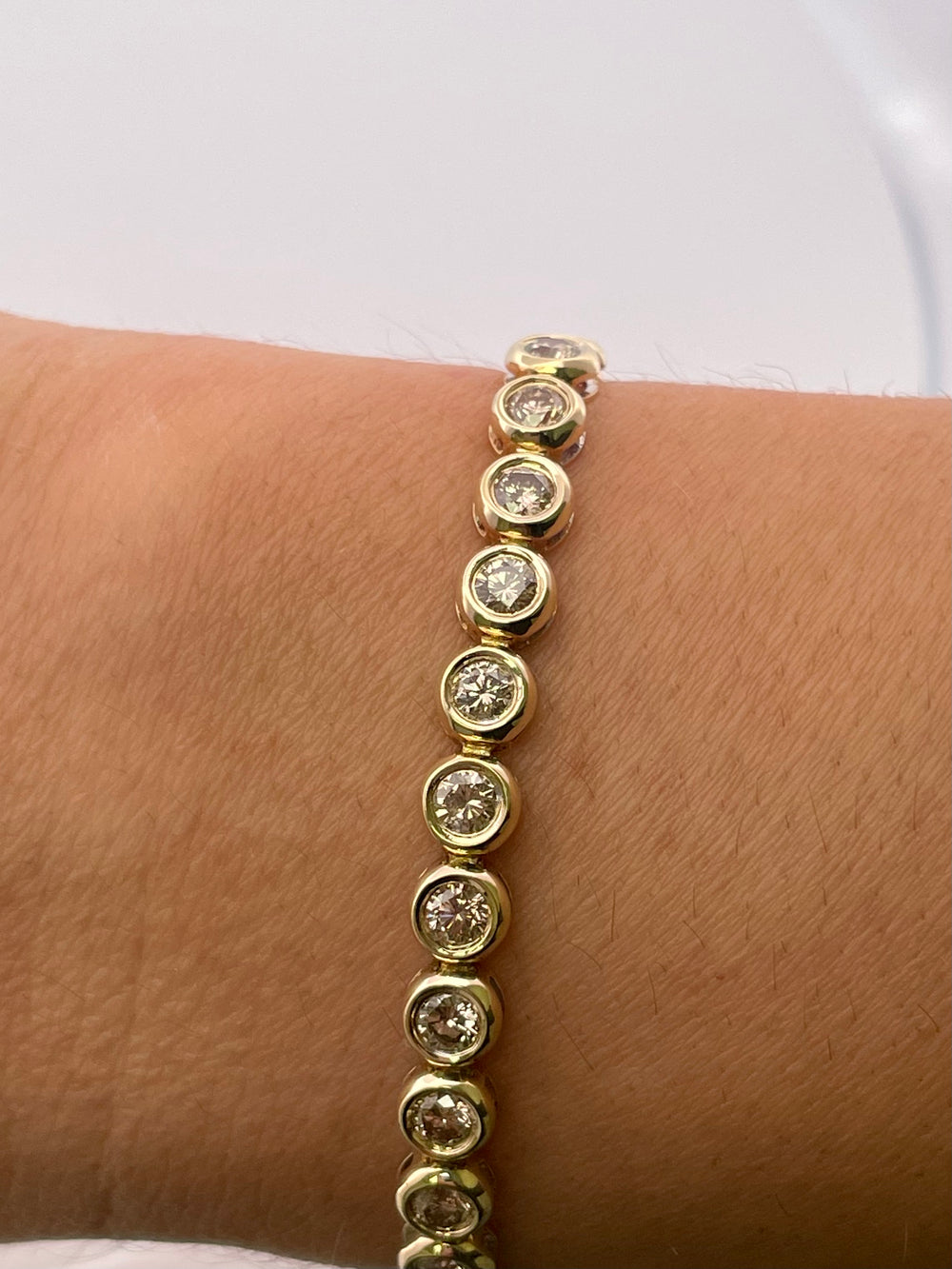 5 Carat Total Weight Diamond Bezel Set 14k Yellow Gold Tennis Bracelet - Elite Fine Jewelers