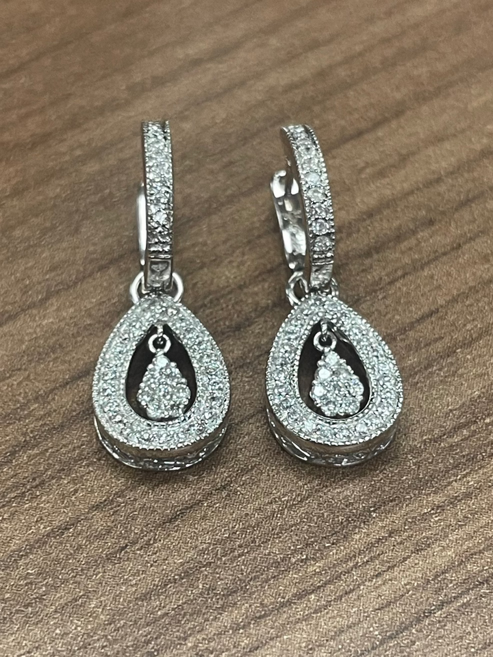 14k White Gold Diamond Dangle Earrings