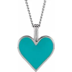 Turquoise Colored Enamel Heart Necklace in 14k Gold Elite Fine Jewelers