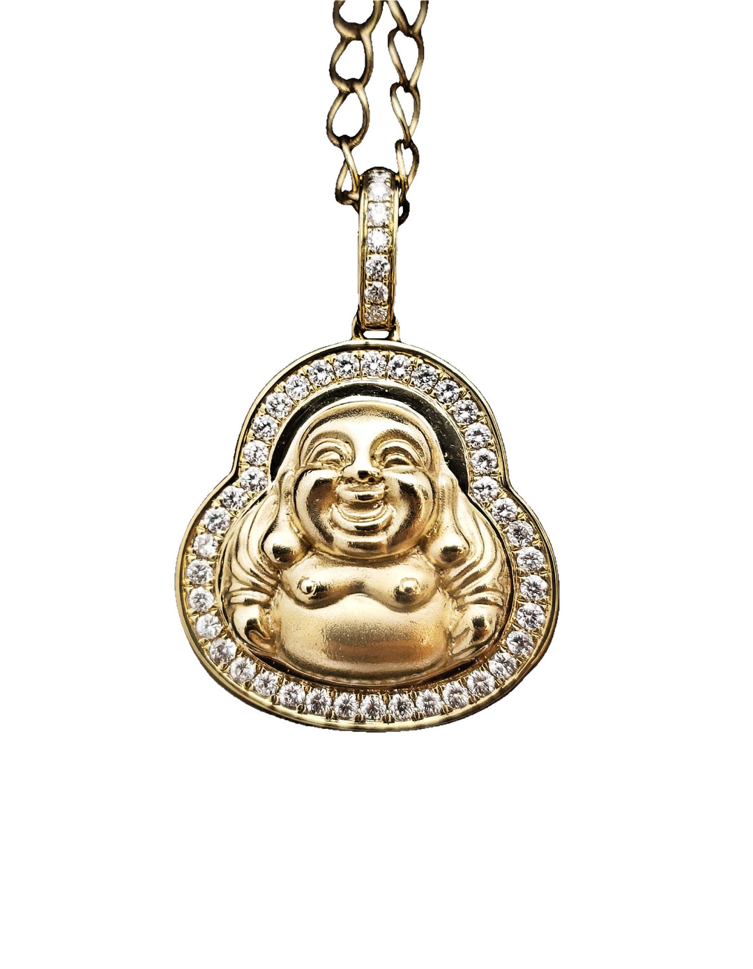0.79ctw Round Brilliant Natural Diamond Laughing Buddha Pendant in 14k Yellow Gold 