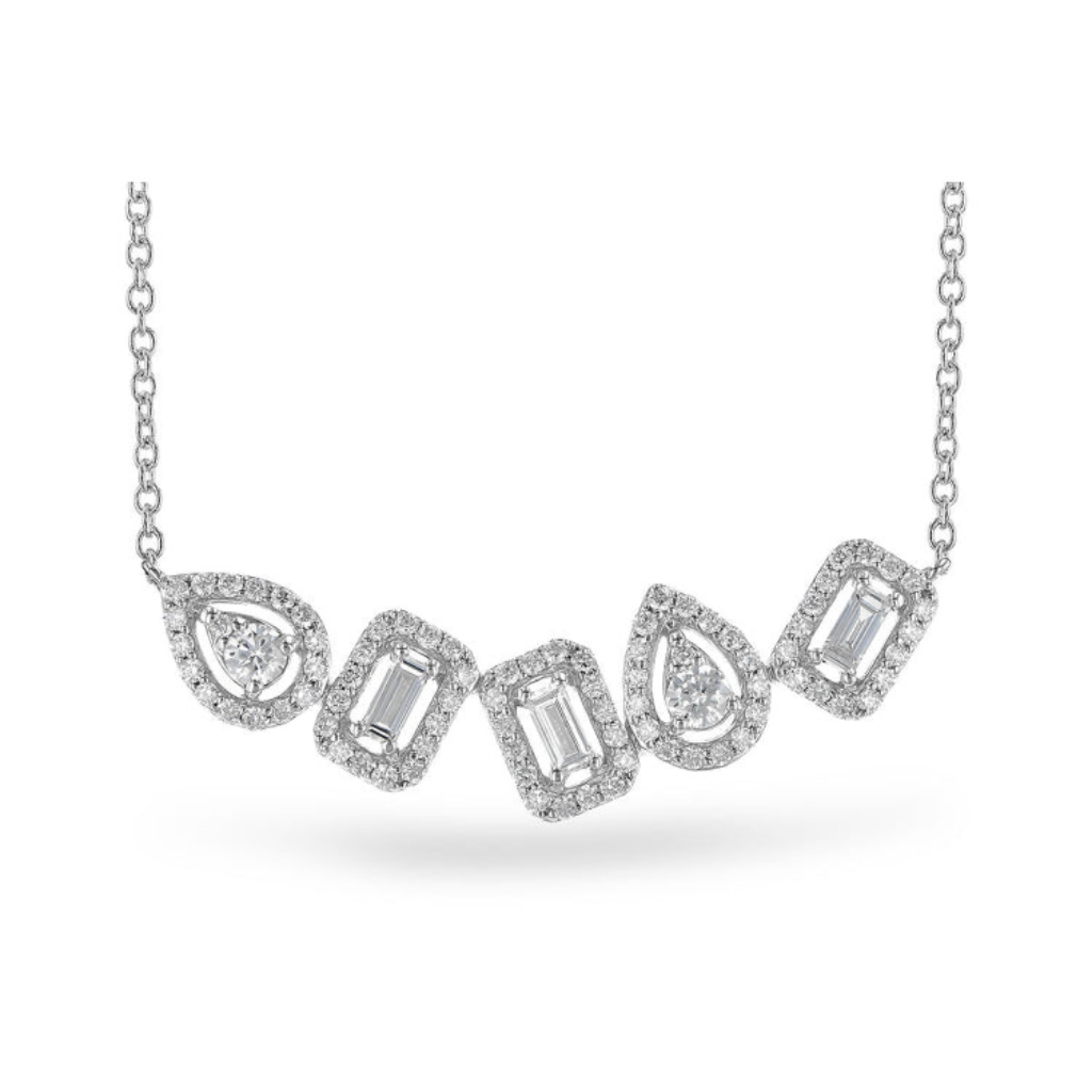 Stunning Emerald & Pear Cut Diamond Halo Necklace