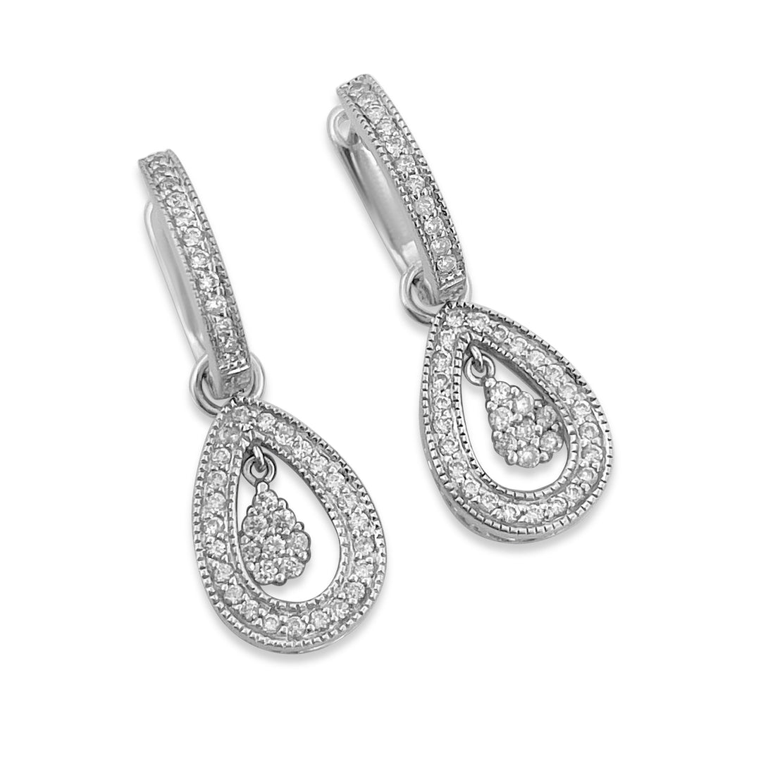 14k White Gold Diamond Dangle Earrings