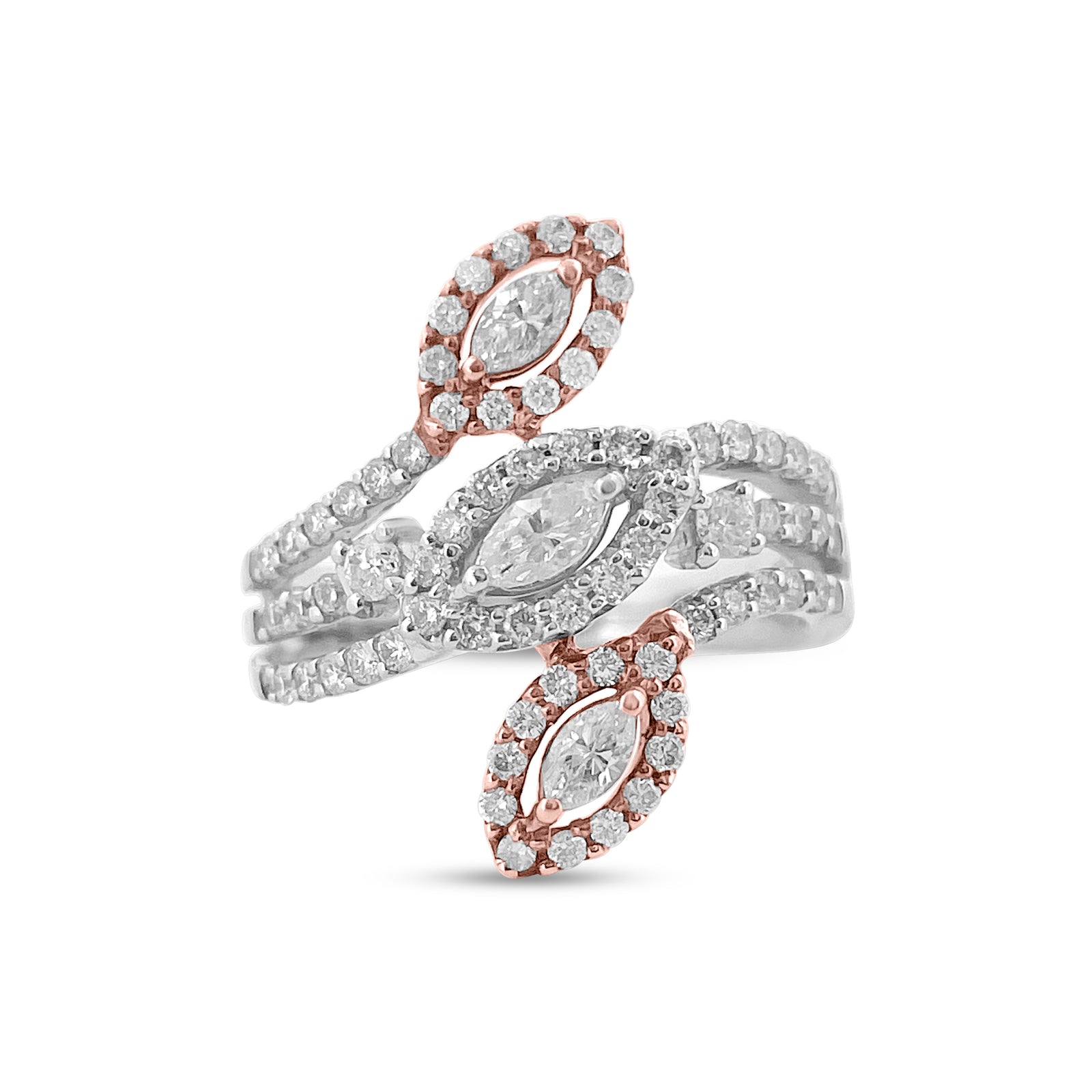 18K White & Rose Gold Diamond Leaf Ring