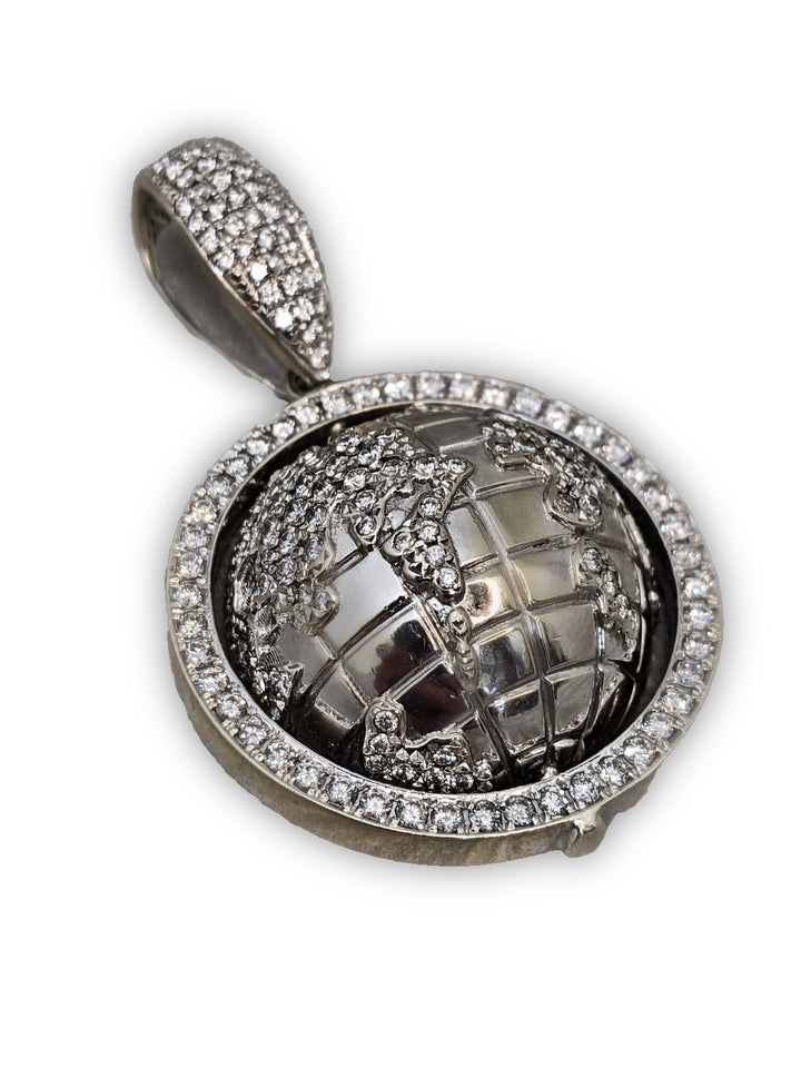 14k white gold and diamond globe pendant